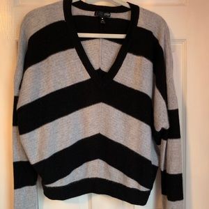 V-neck Striped Cashmere Aqua Sweater